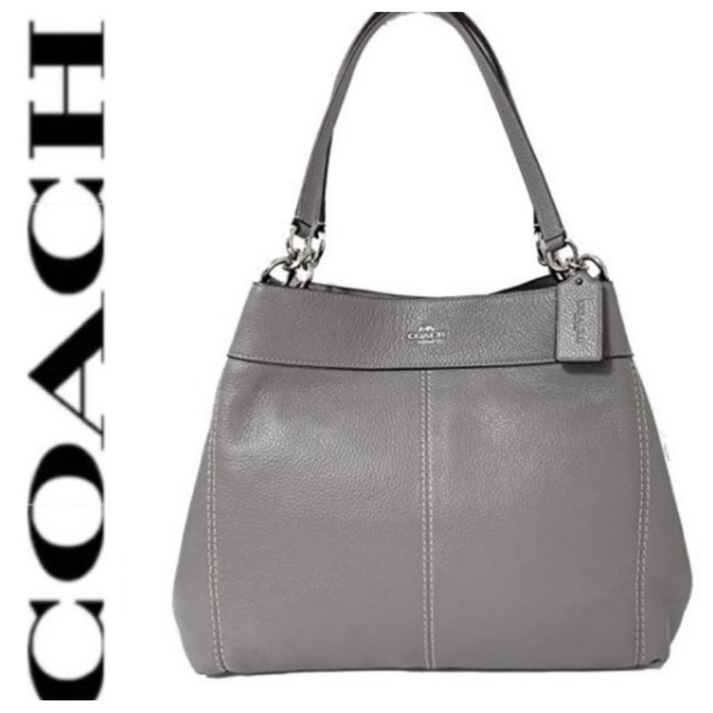 COACH Lexy Grey Birch Pebble Leather Shoulder Bag Large Silver Hardware NWT $398